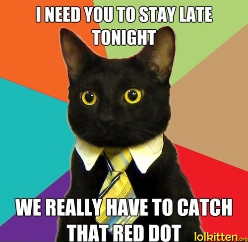 I NEED YOU TO STAY LATE TONIGHT; WE REALLY HAVE TO CATCH THAT RED DOT