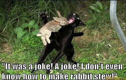 "It was a joke! A joke! I don't even know how to make rabbit stew!"