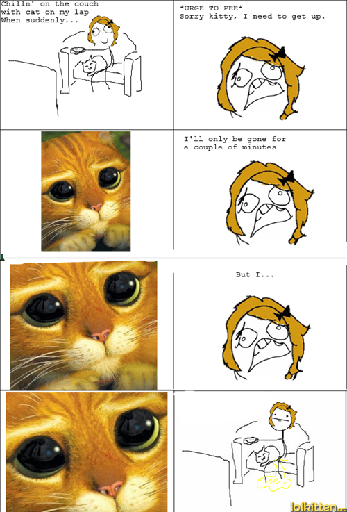 Urge to pee on couch with kitty on lap